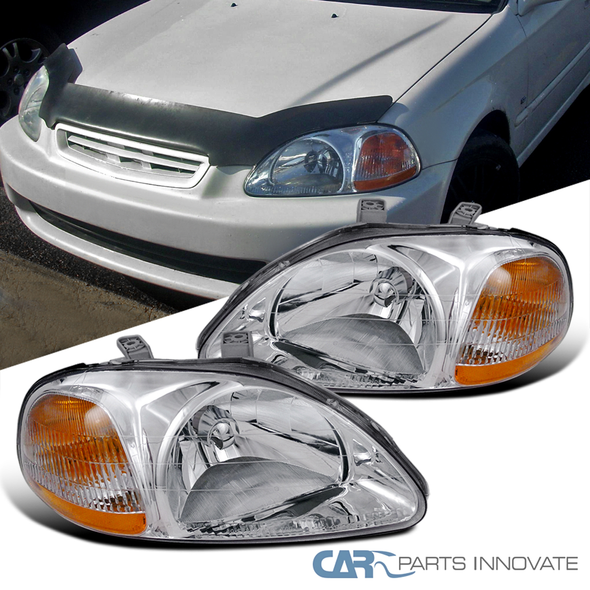 Headlights Fits 1996-1998 Honda Civic 2/4Dr Head Lamps Left+