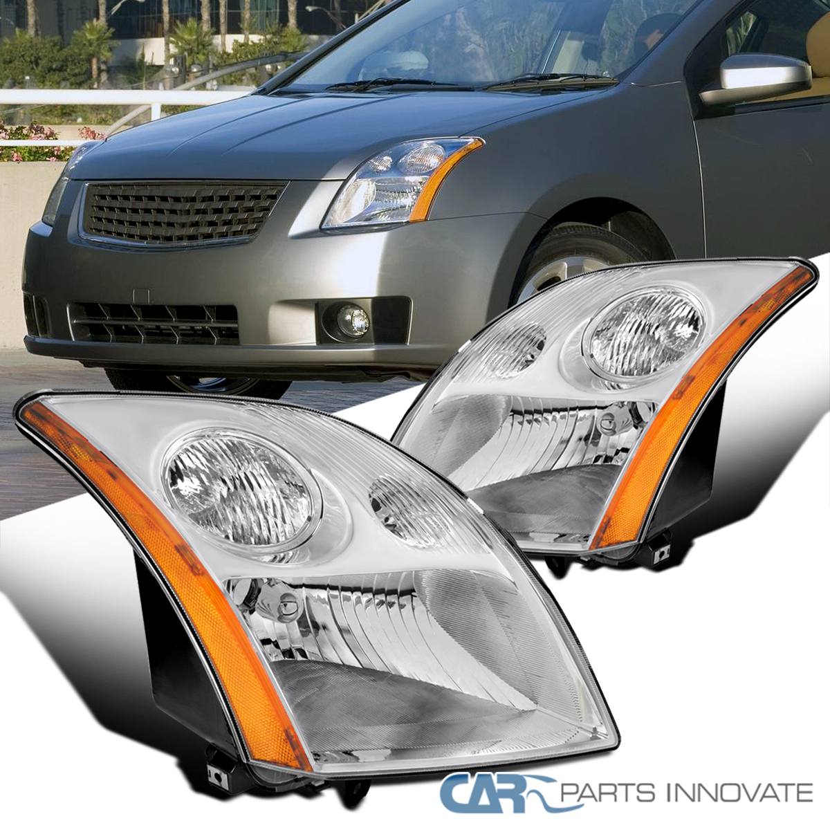 For 2007 2008 2009 Sentra Black Headlights Headlamp Lamp w/Blue DRL Kit+LED Bulb
