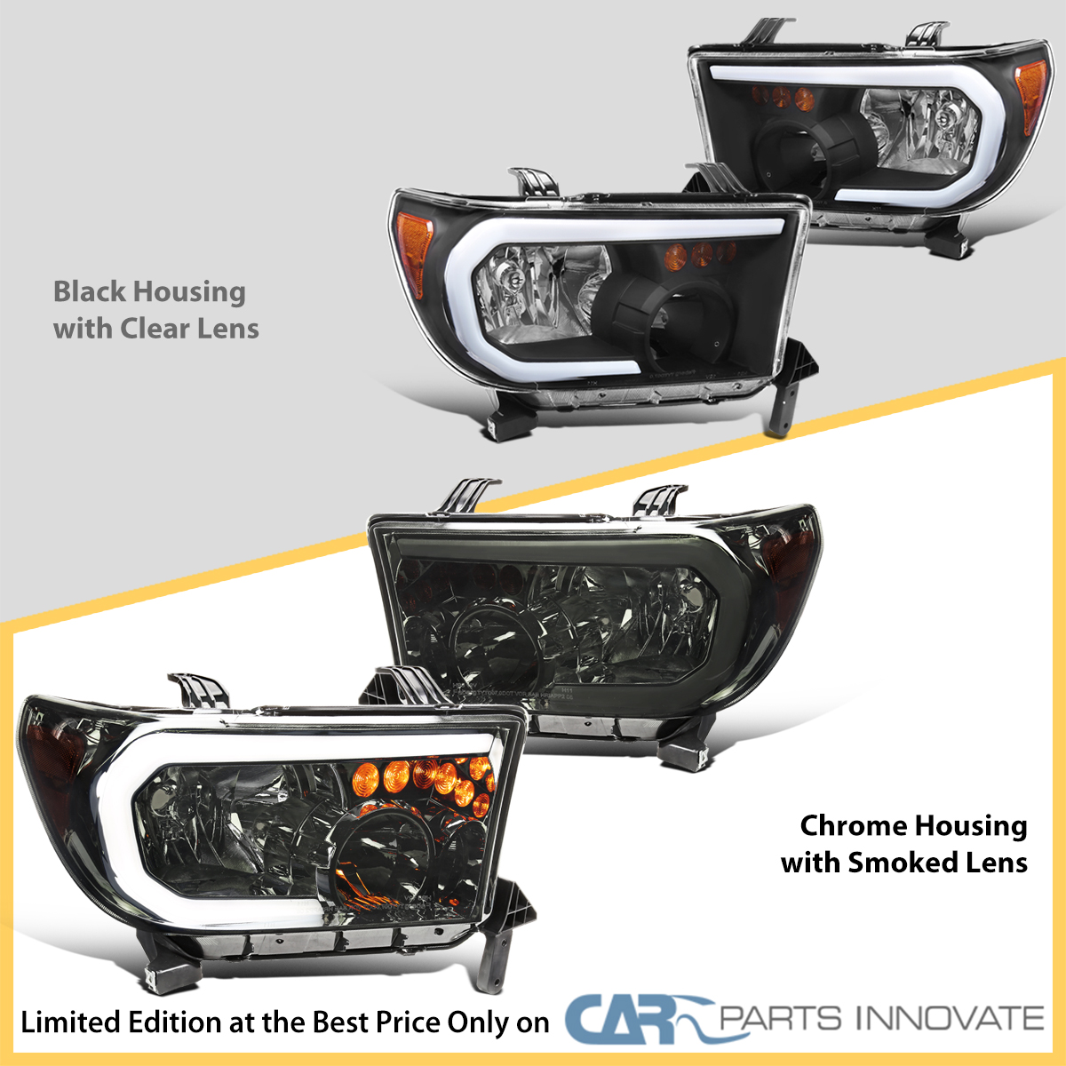 2007-2013 Toyota Tundra/2008-2017 Sequoia Headlights LED Tube Factory Style Headlights with LED Turn Signal (Chrome Housing/Clear Lens) - Spec-D Tuning