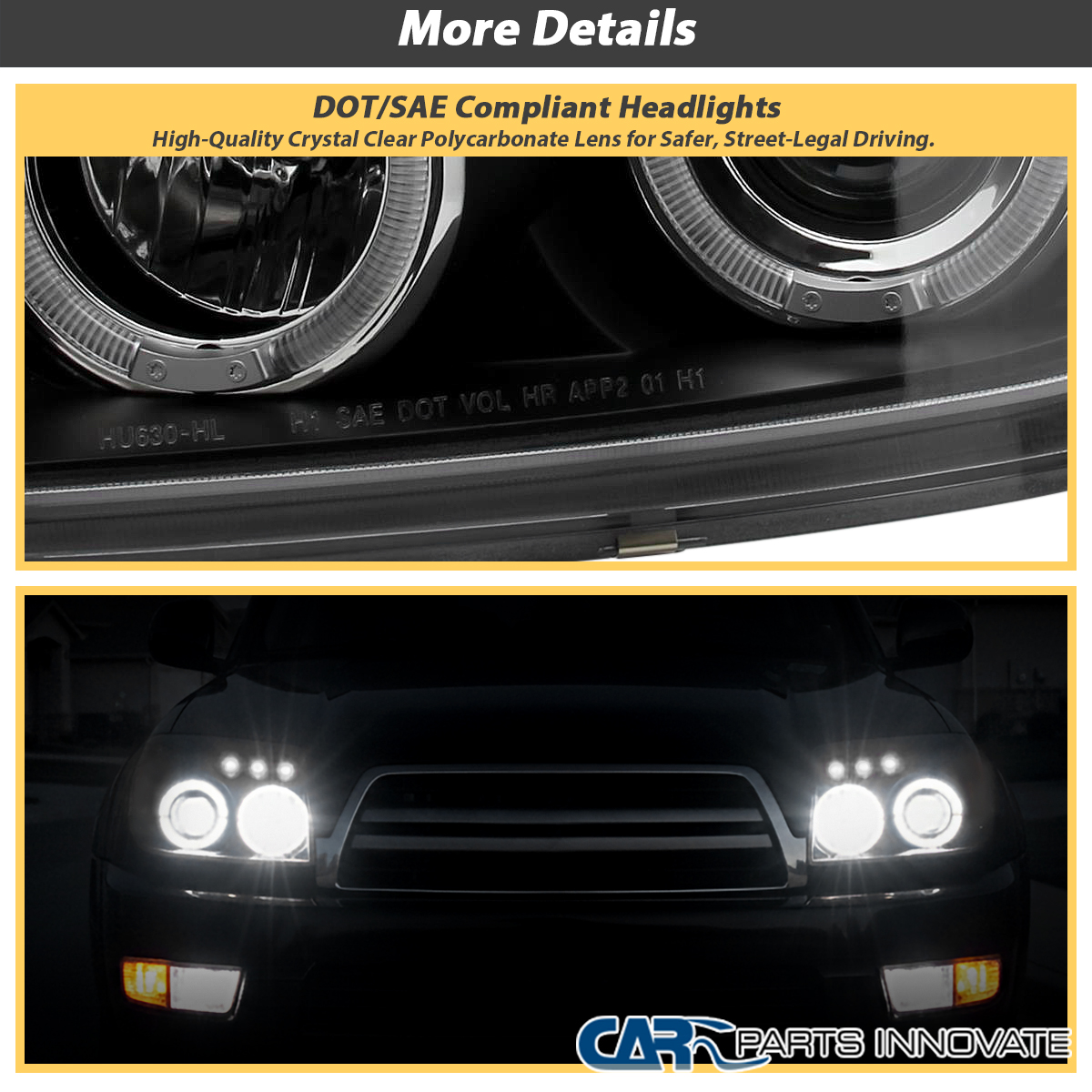 Black Fits 2003-2005 Toyota 4Runner Sport LED Halo Projector