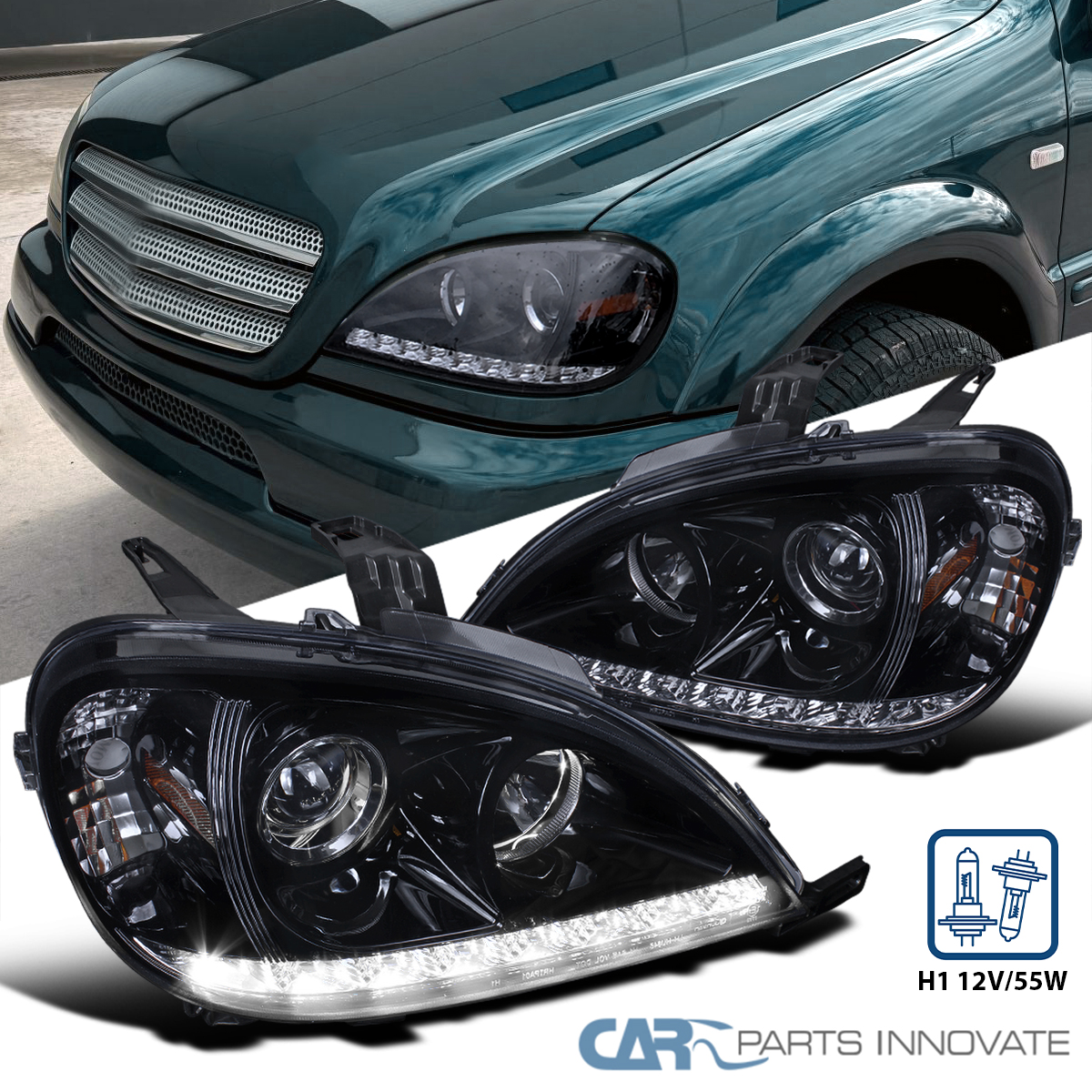 Fits 98-01 Benz W163 ML320 ML430 ML55 AMG Black LED Strip