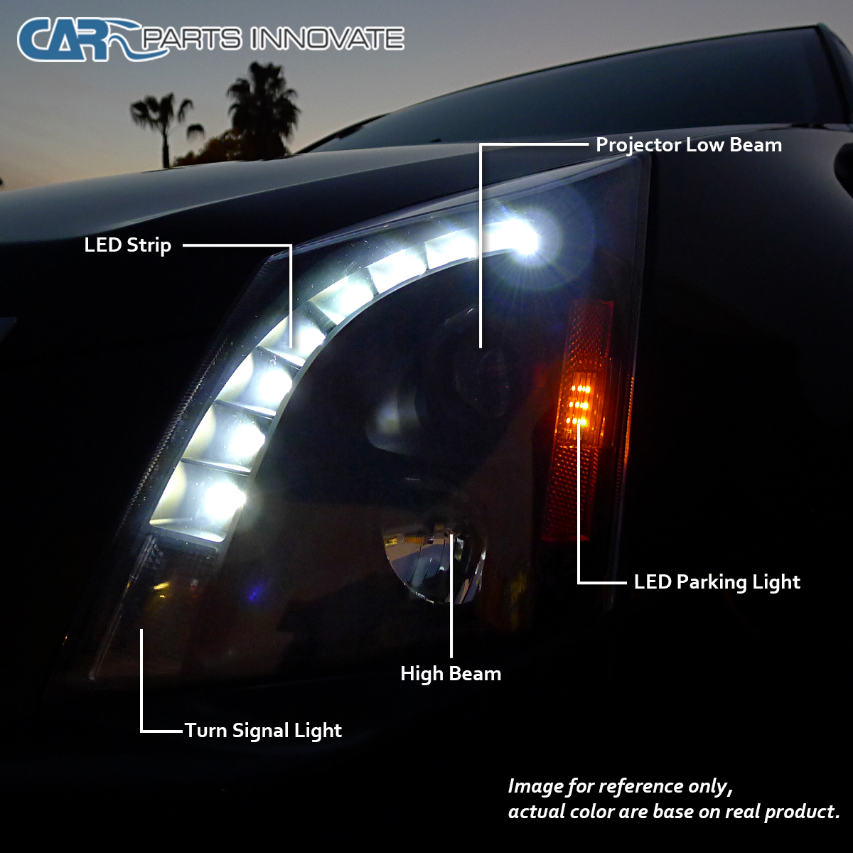 Fits 2008-2014 Cadillac Cts Led Strip Projector Headlights Lamp Left