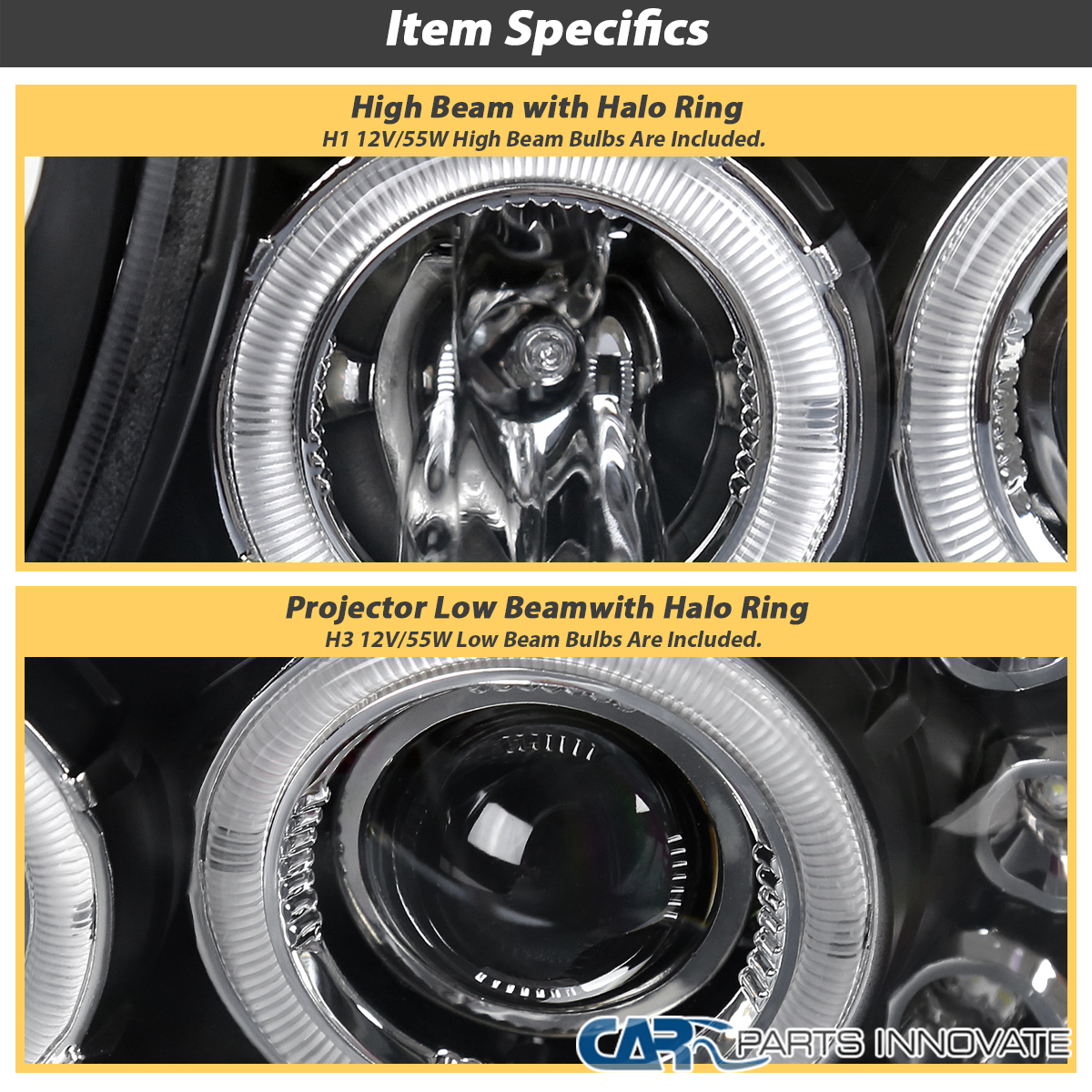 Pearl Black LED Halo Projector Headlights For Dodge Dakota 97-04 & Durango 98-03