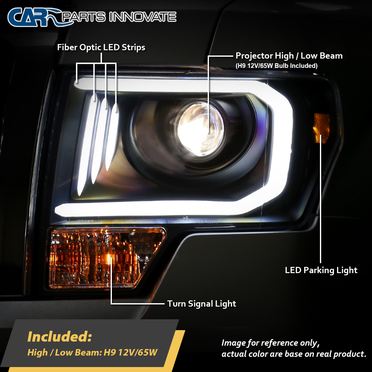 LED Tube Bar Projector Headlights For 2009-2014 Ford F-150 - Chrome Housing (Pair) By Spec-D Tuning