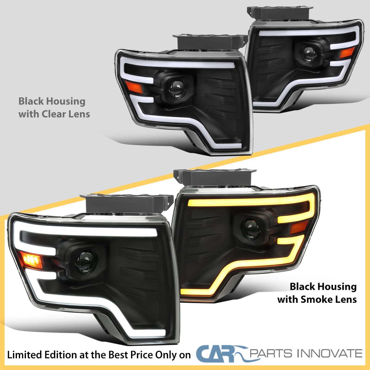 Fits 2009-2014 Ford F150 Smoke Switchback LED Signal Tube Projector Headlights - Picture 14 of 14