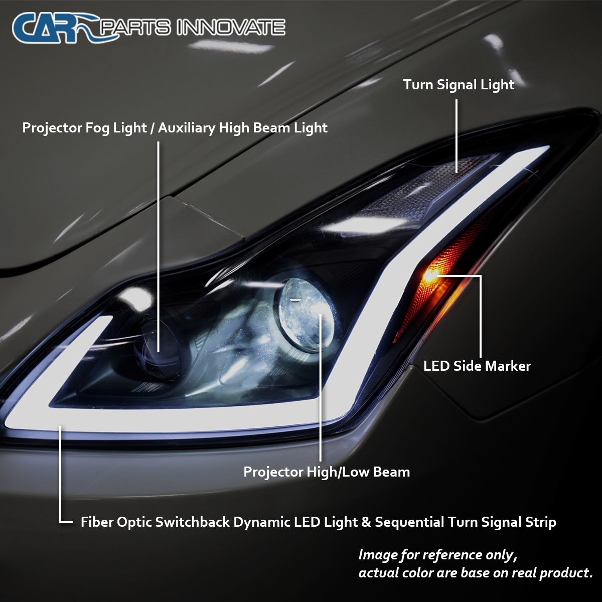 thumbnail image 2 of 08-15 Infiniti G37 Q60 Projector Headlights – Black Housing, Clear Lens, DOT/SAE 2 of 4