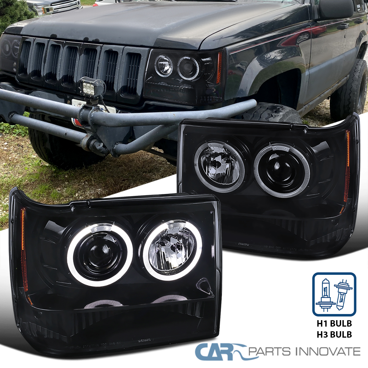Faro Proiettore Anteriore Sinistro Per Jeep Grand Cherokee 1993-1998, Regolazione Manuale, Compatibile HB1