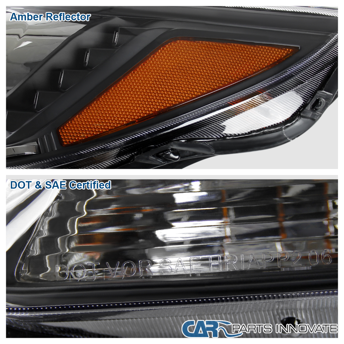 Black LED DRL Halo Projector Headlights For 2013-2015 Chevy Malibu (Left+Right) By Epartsgogo