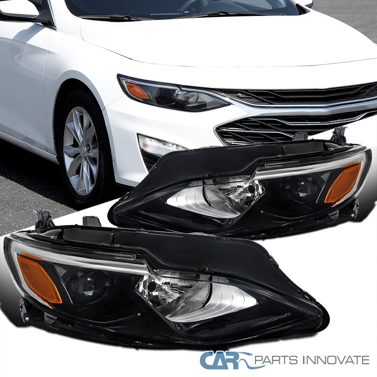 Projector Headlights Black Fits 2019-2024 Chevy Malibu Halogen