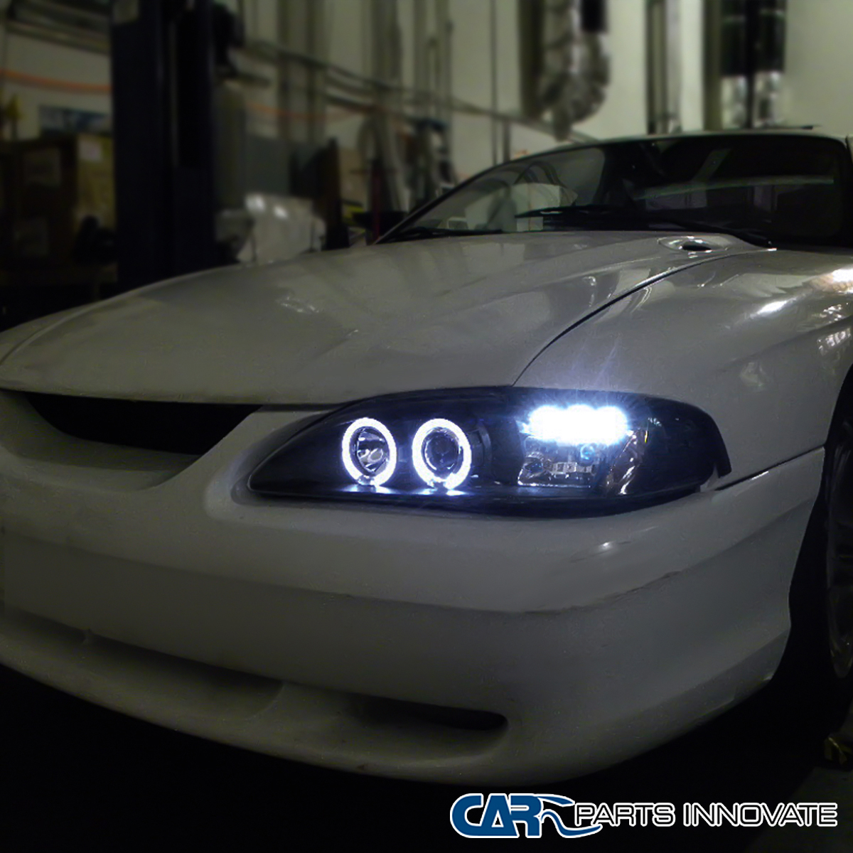 thumbnail image 2 of DTMOTO Dual Halo Projector Headlights For 1994-1998 Ford Mustang – Black Housing, Clear Lens, LED Halos, Bulbs Included 2 of 5