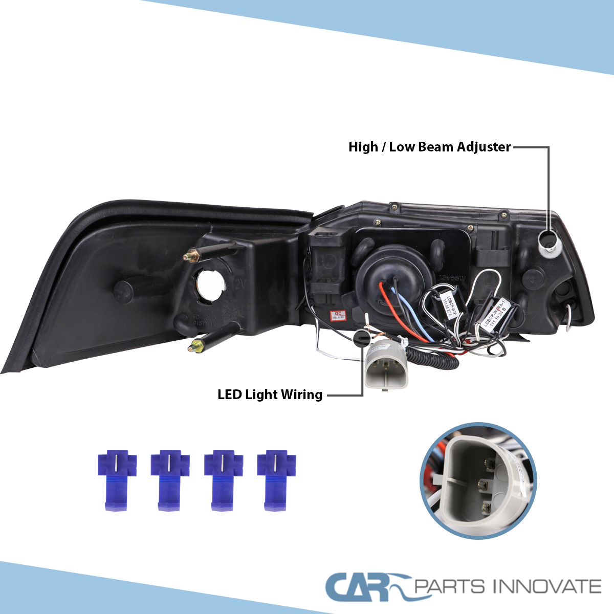 Fits 1999-2004 Ford Mustang Black LED Halo Projector