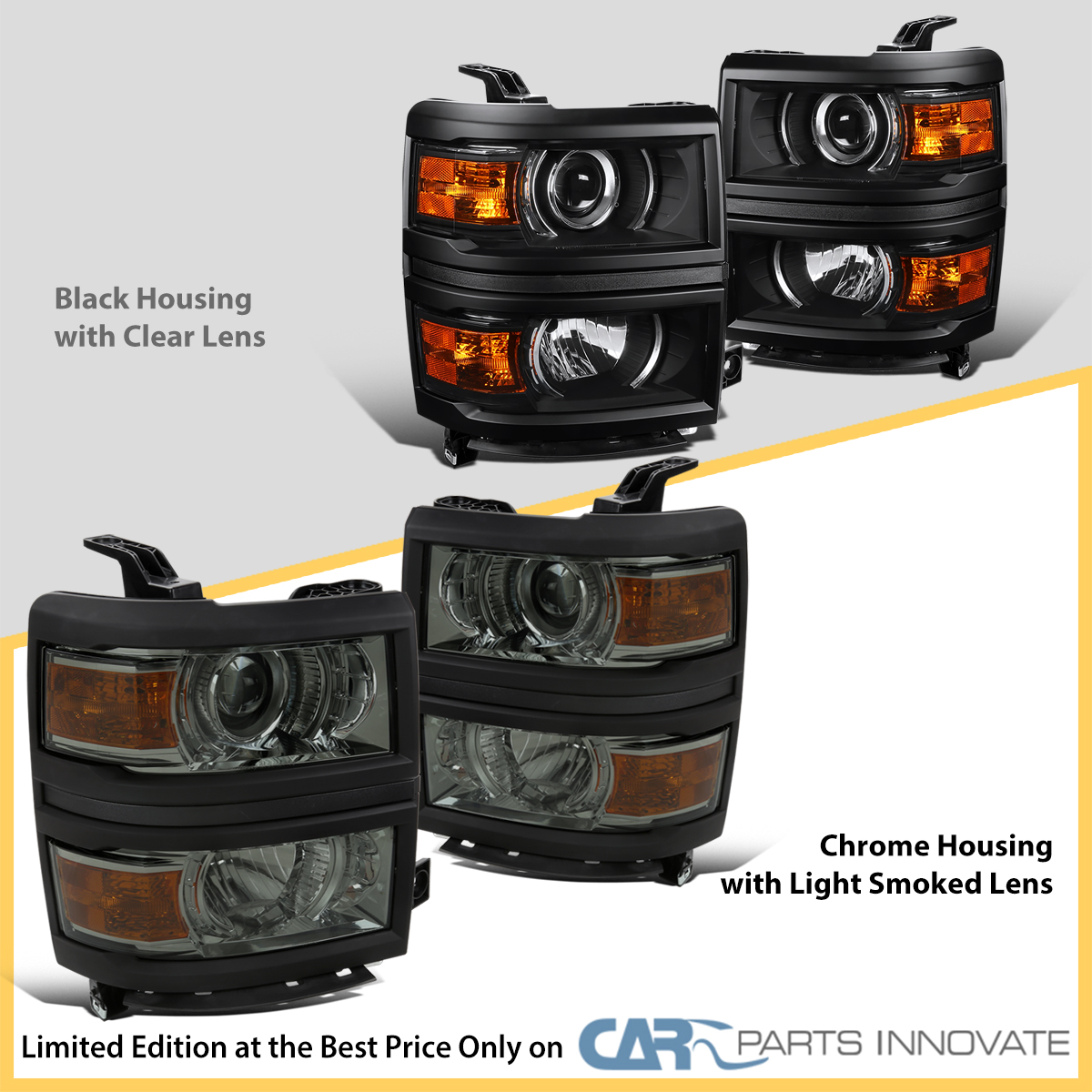 Smoke Turn Signal Lamp Set For 2014-2015 Chevy Silverado 1500 – Chrome Housing, Direct Fit