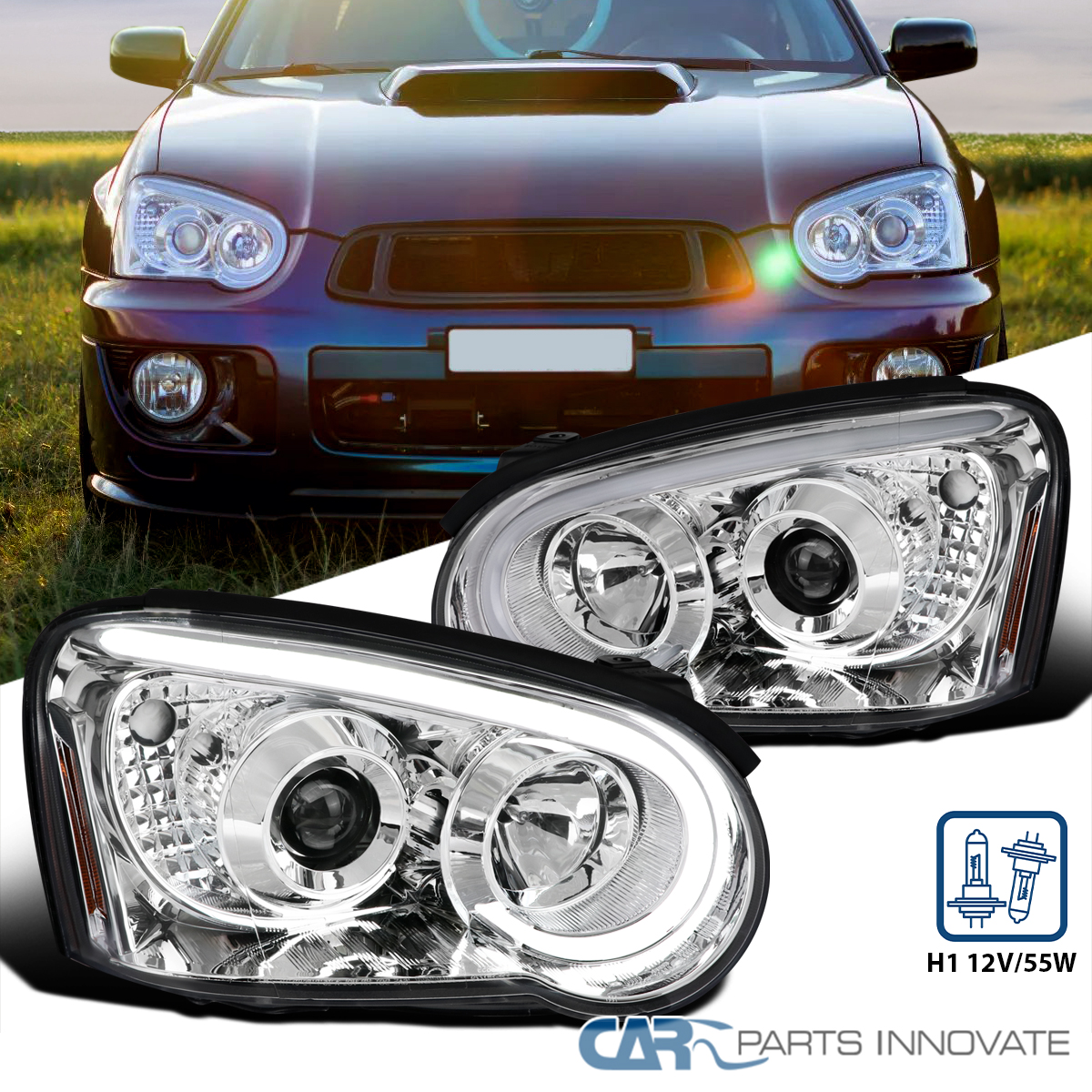 Fits 2004-2005 Subaru Impreza WRX LED Strip Projector Headlights