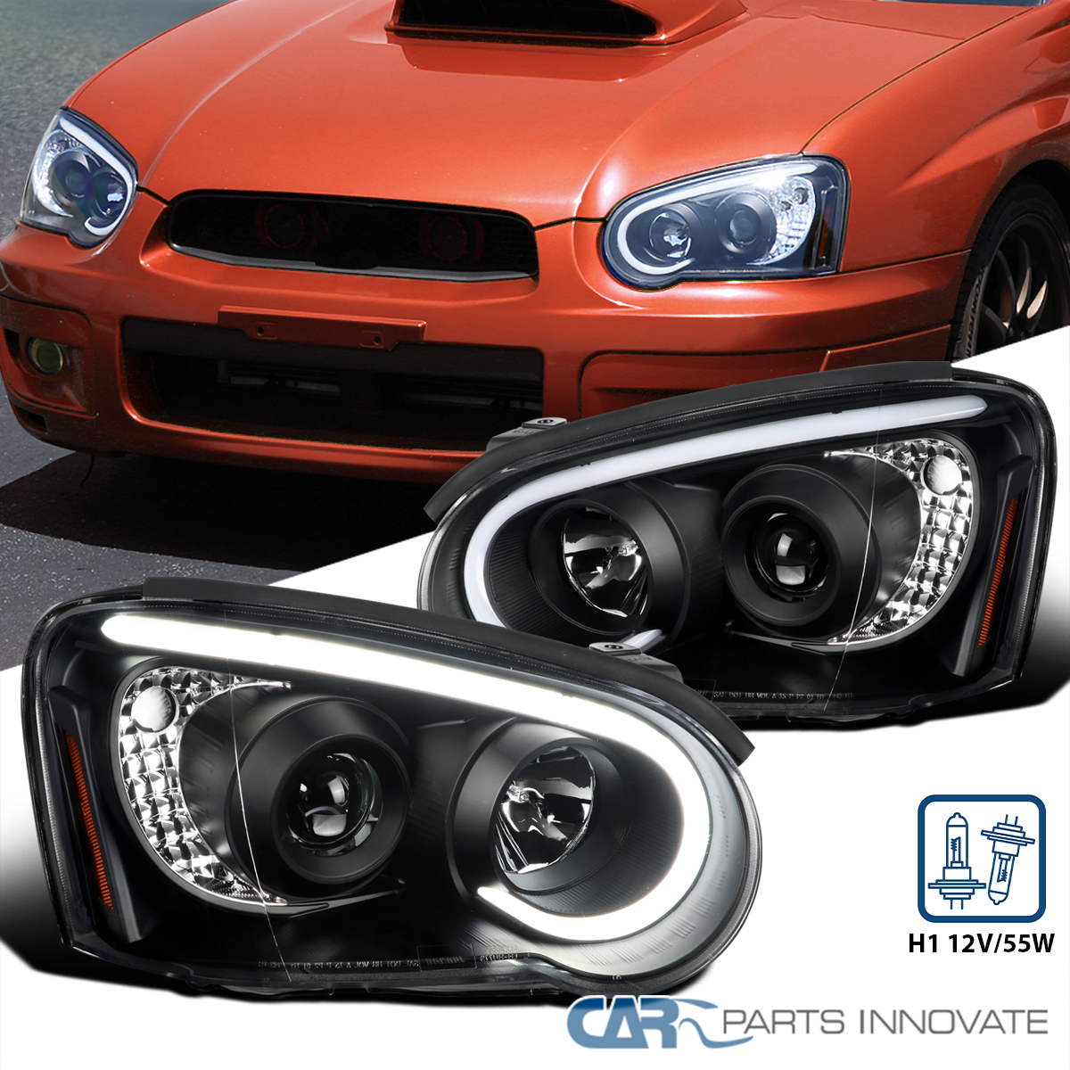 Black Fits 2004-2005 Subaru Impreza RS WRX LED Strip Projector