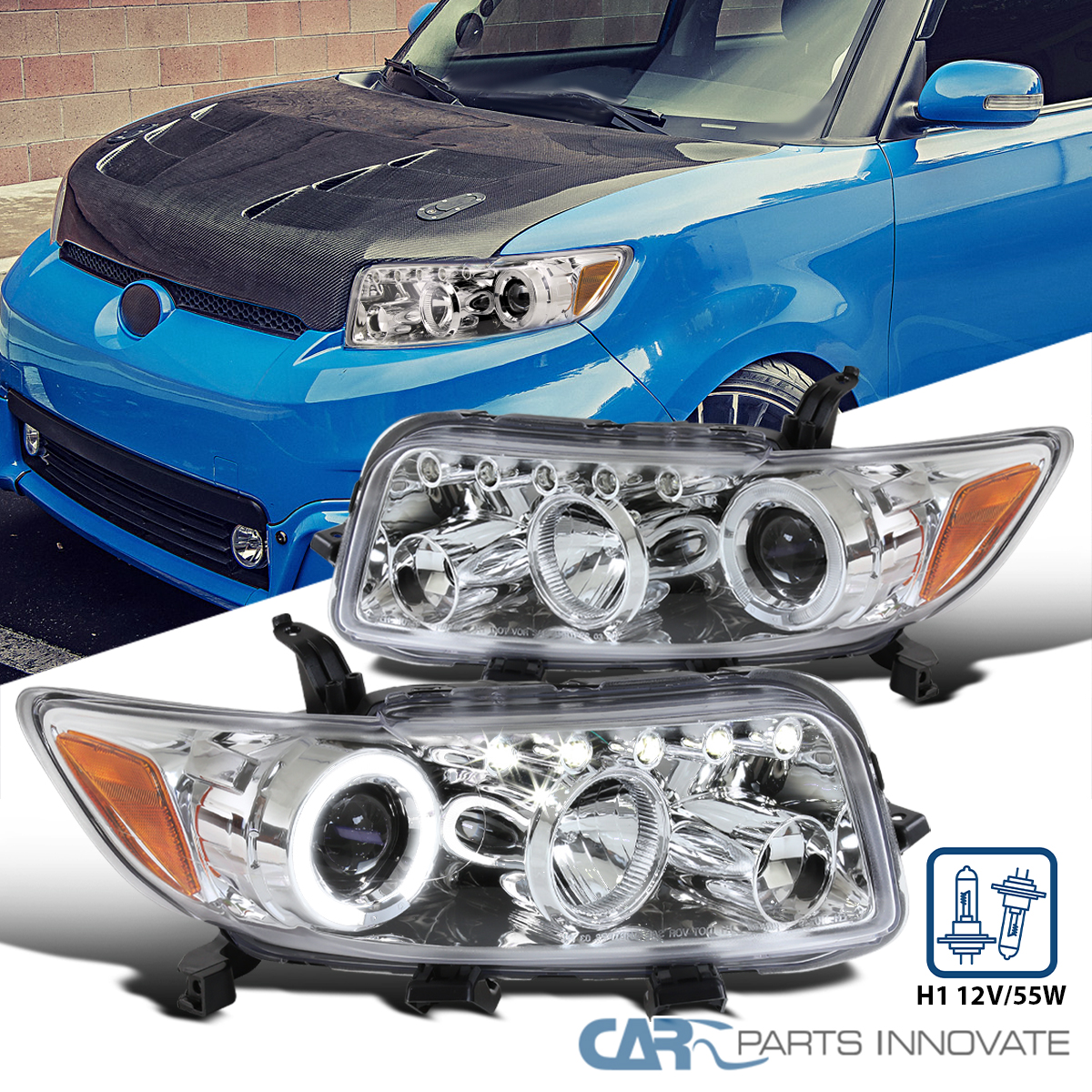 Clear Fits 2008-2010 Scion xB LED Halo Projector Headlights Lamps