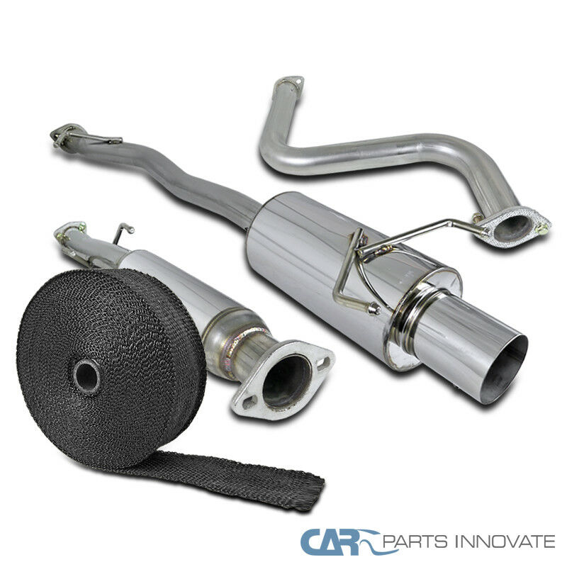For 01-05 Honda Civic 2//4Dr S//S Exhaust Catback Muffler+Black Fiberglass Wrap
