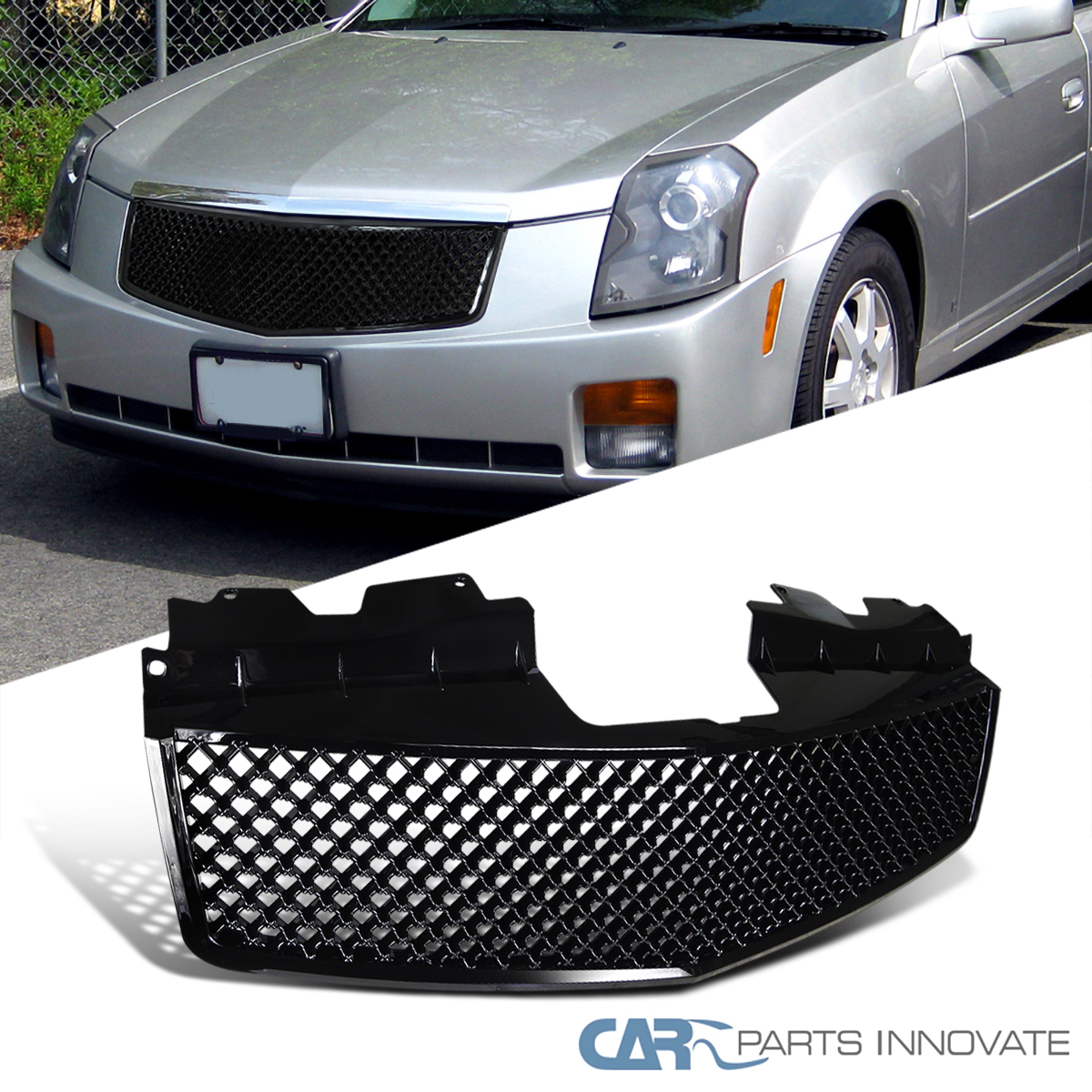 Fits 03-07 Cadillac CTS Glossy Black ABS Mesh Honeycomb Front