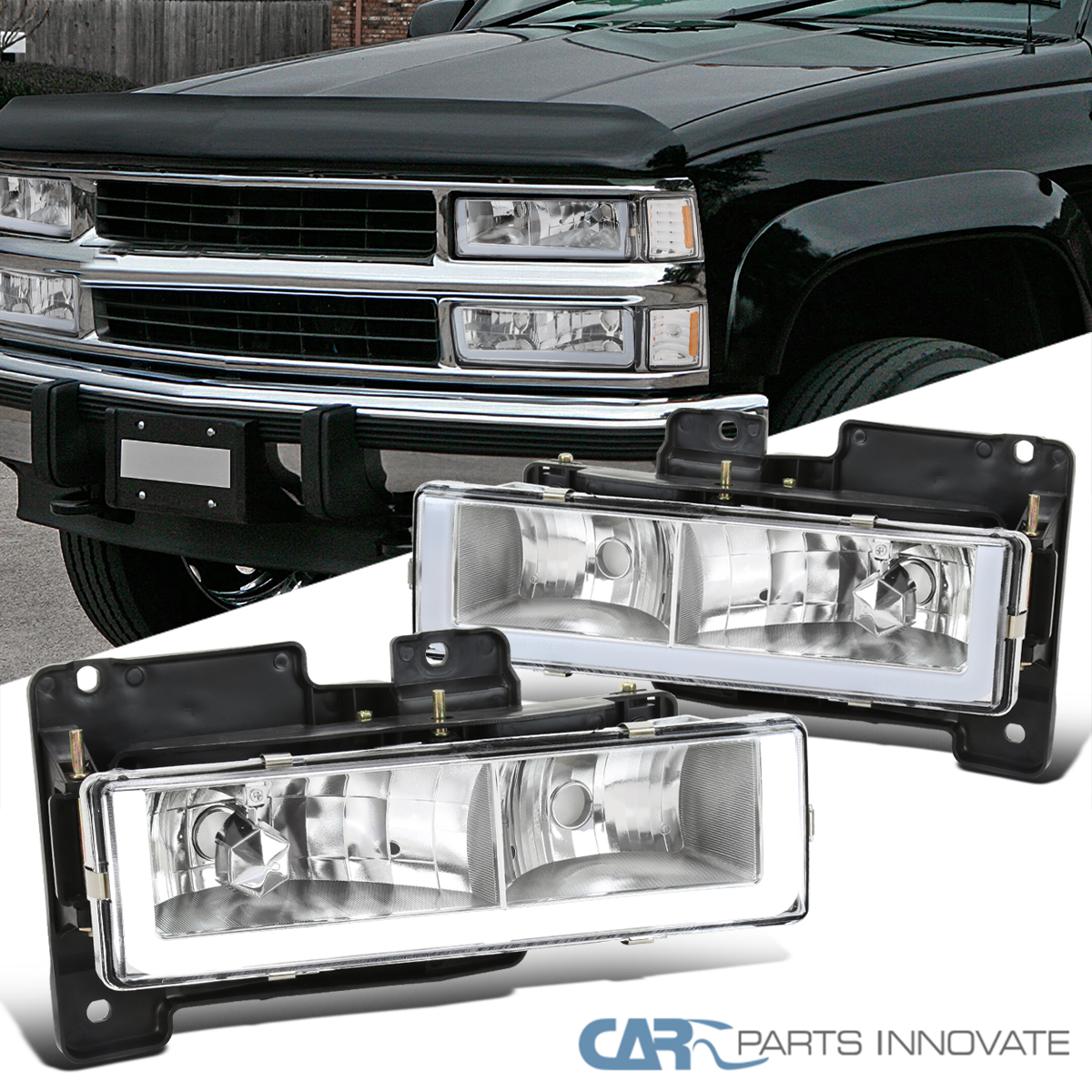 Fits 88-98 Chevy GMC C10 C/K Silverado Sierra Clear Headlights
