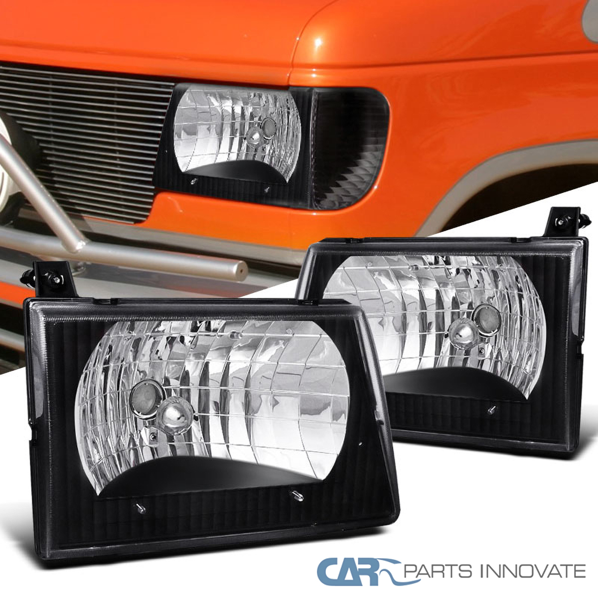thumbnail image 2 of Carpartsinnovate Ford E-Series Van Headlights Pair 1992-2007 E150 E250 E350 Chrome 2 of 6