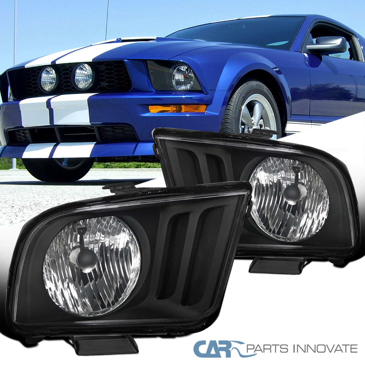 For 0509 Ford Mustang GT Matte Black Headlights Front Driving Head
