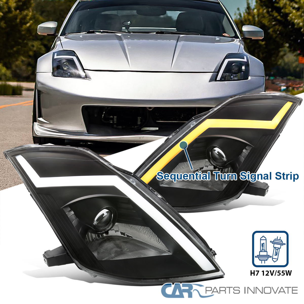 Black Fits 2003-2005 350Z Z33 Projector Headlights LED Switchback
