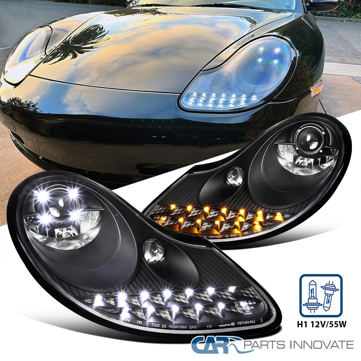 Black Fits 1997-2001 Porsche 996 911 Boxster 986 LED Signal