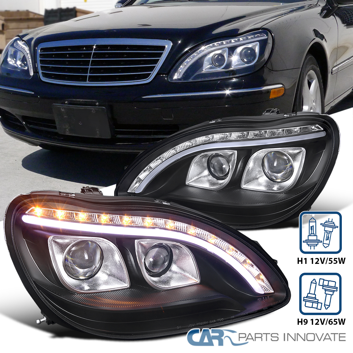 Black Fits 1998-2006 Mercedes W220 S320 S500 S600 LED Strip