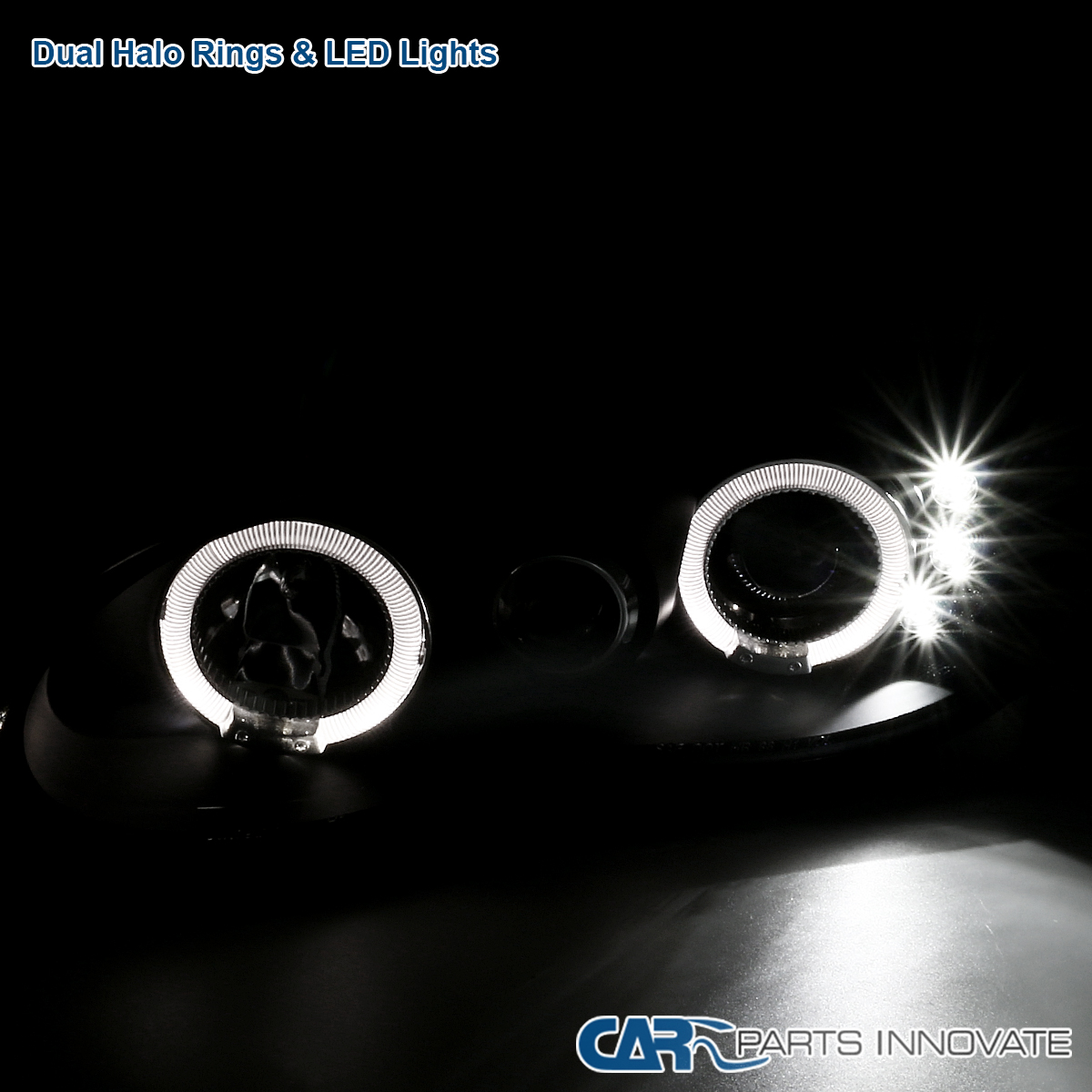 thumbnail image 2 of Glossy Black LED Halo Projector Headlights For Chevy Camaro 1998-2002 – Smoke Pair With H1 Bulbs 2 of 4