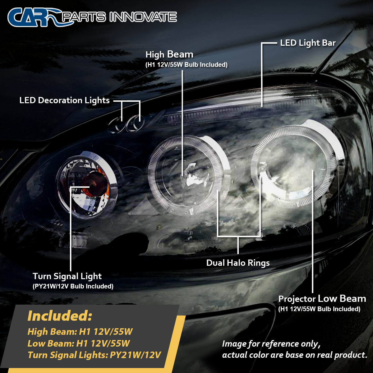 Black Fits 2006-2010 VW Jetta MK5 Golf Halo Projector Headlights