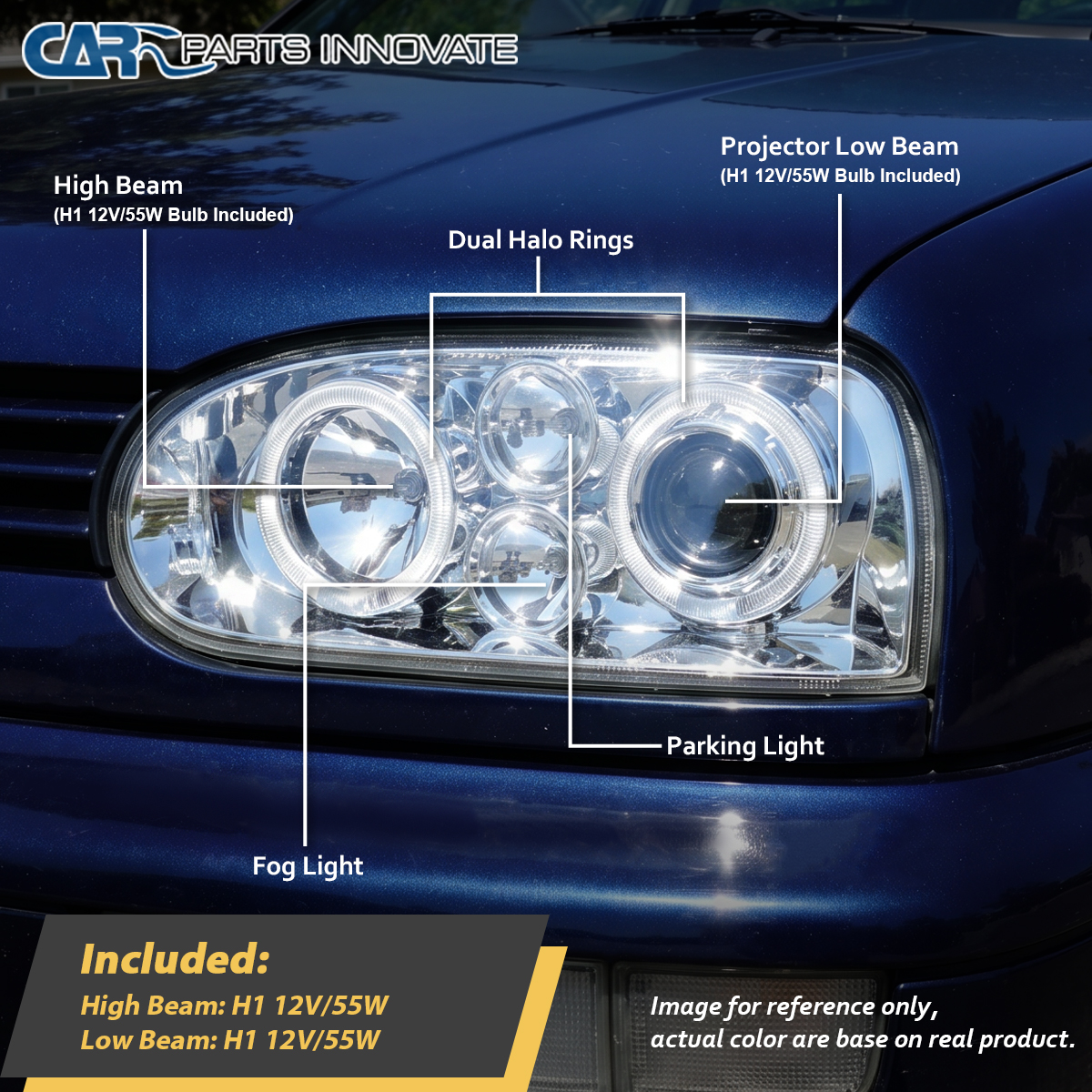 Fits 93-98 VW Golf Mk3 95-98 Cabrio Black Halo Projector