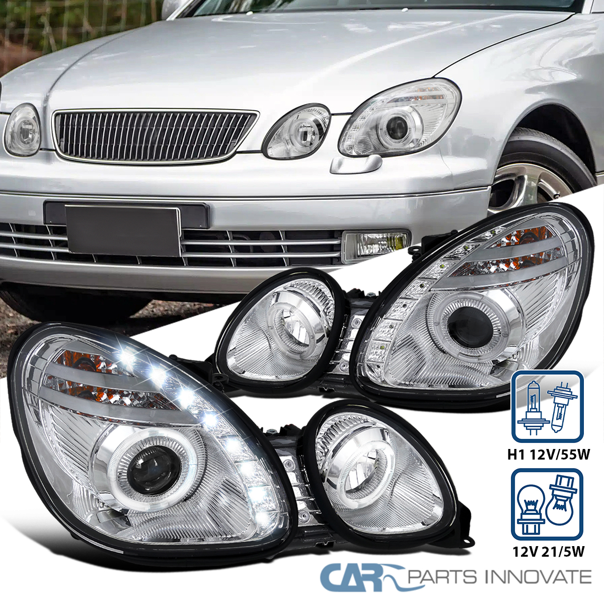 Fit 98-05 Lexus GS300 GS400 LED Halo Projector Headlights Headlamp
