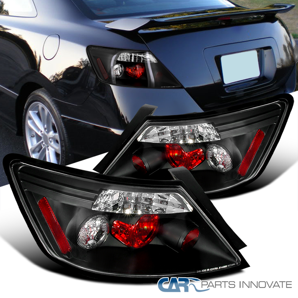 Fit 06-11 Honda Civic 2Dr Coupe Glossy Black Rear Smoke Tail Lights