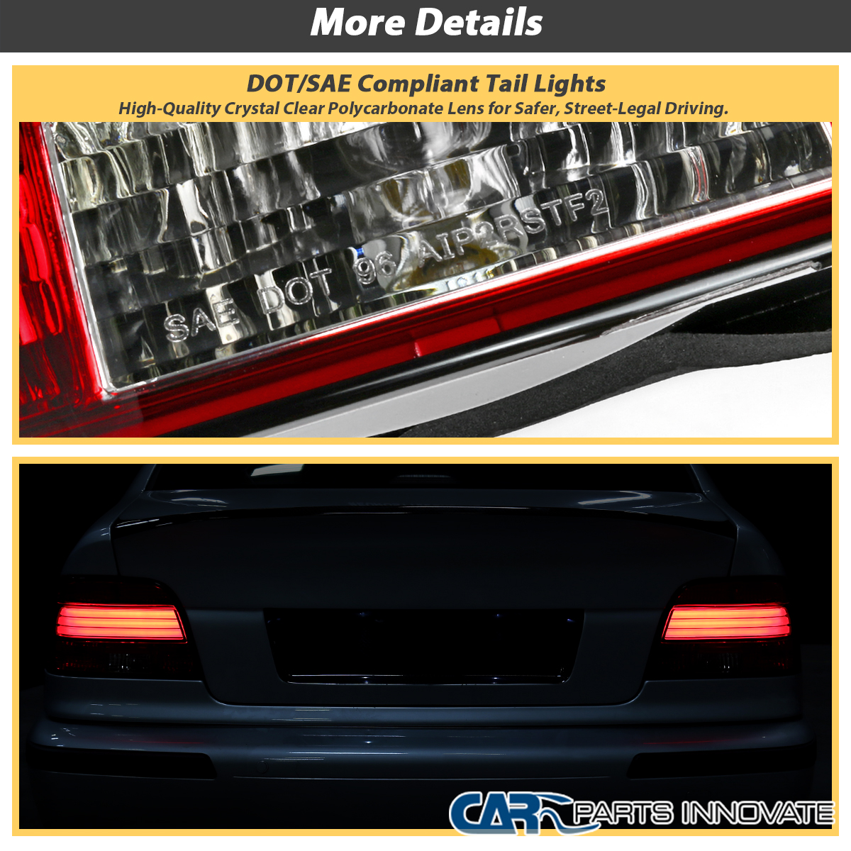 Fit 01-03 BMW E39 5-Series 525i 530i 540i Red/Clear Tail Lights