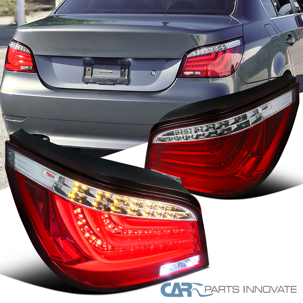 Red Fits 2004-2007 BMW E60 5-Series 525i 530i LED Tube Tail Lights