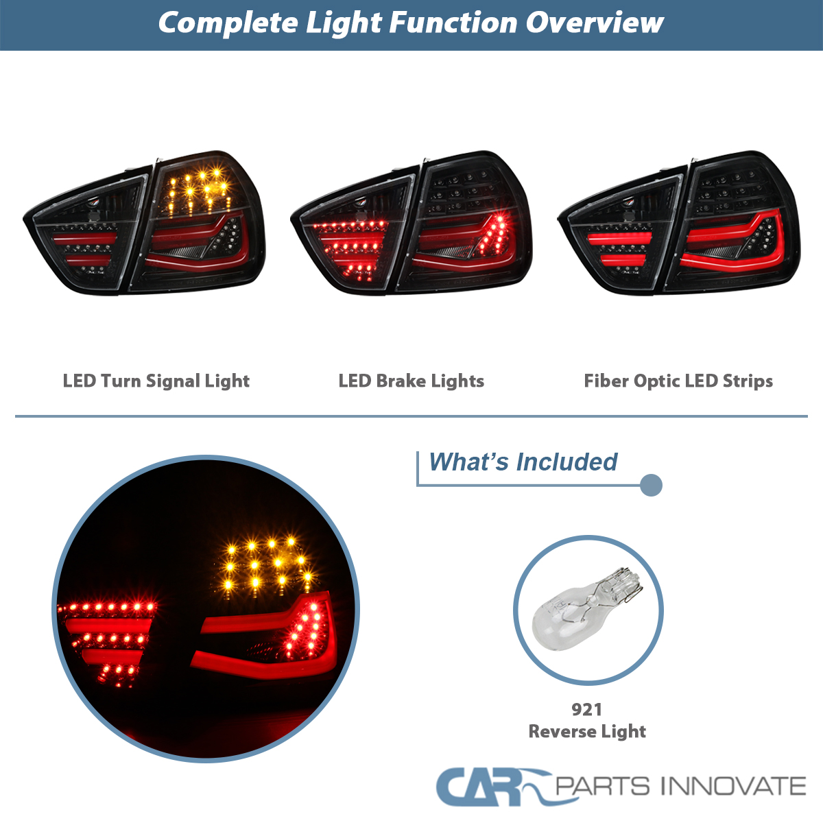 Pearl Black Fits 2005-2008 BMW E90 325i 4Dr Sedan LED Tail Lights