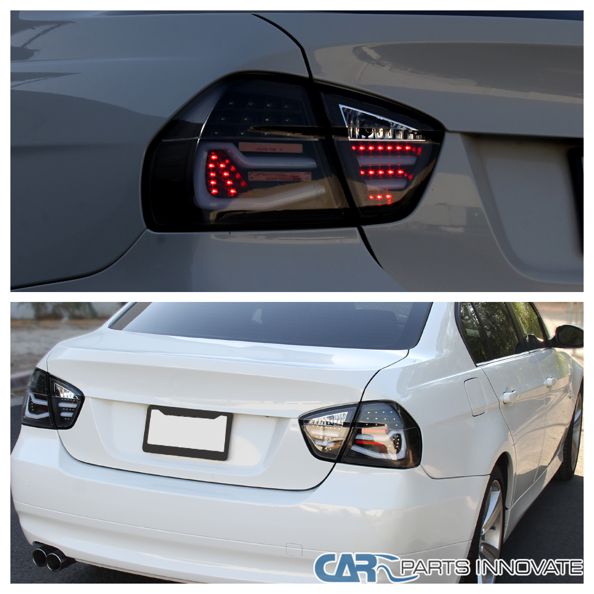 Fits 2006-2008 BMW 3 Series E90 4Dr Sedan Black Tube LED Tail Rear