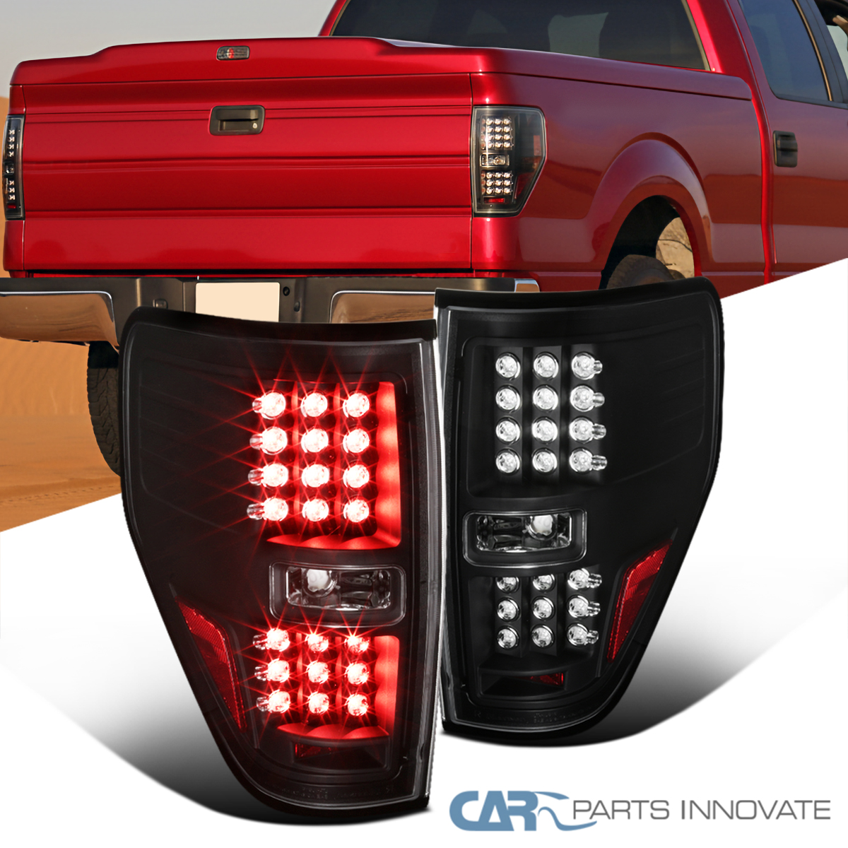 PIT66 LED Tail Light Rear Brake Parking Lamps Fit For Ford F150 2009 2014 Bl3z13405b Bl3z13404b Bl3z13405aa Bl3z13404aa Clear Lens W White Light Bar