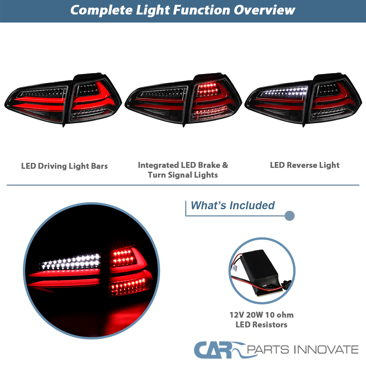 Pearl Black Fit 2015-2017 VW Volkswagen Golf GTI MK7 LED Tail