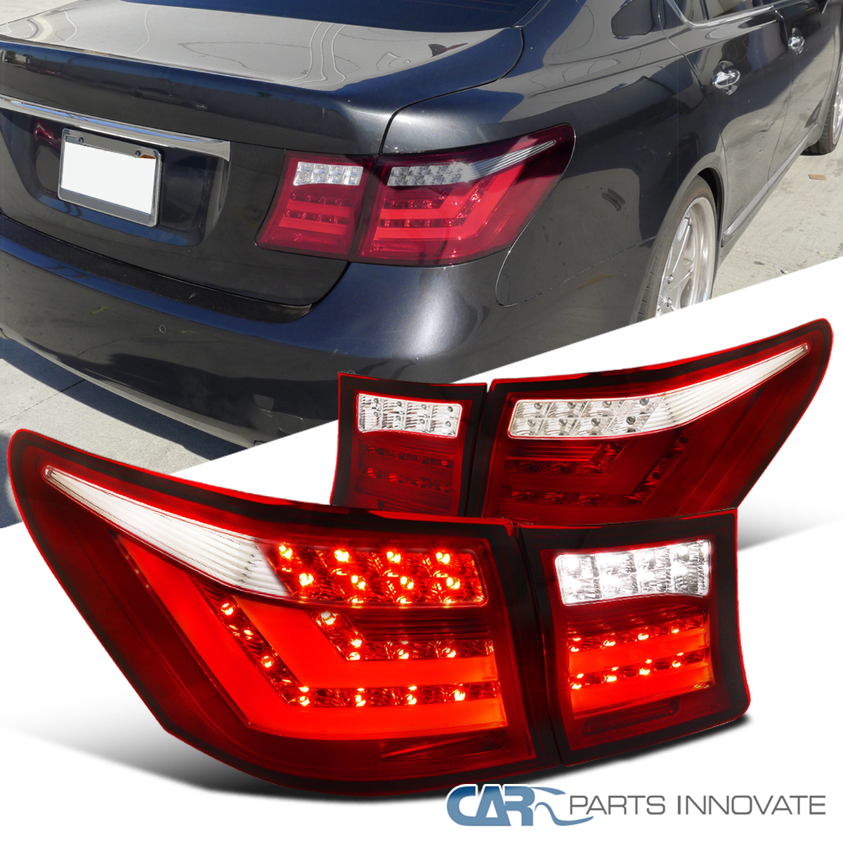 Fits 2007-2009 Lexus LS460 Red/Clear Full LED Tail Lights