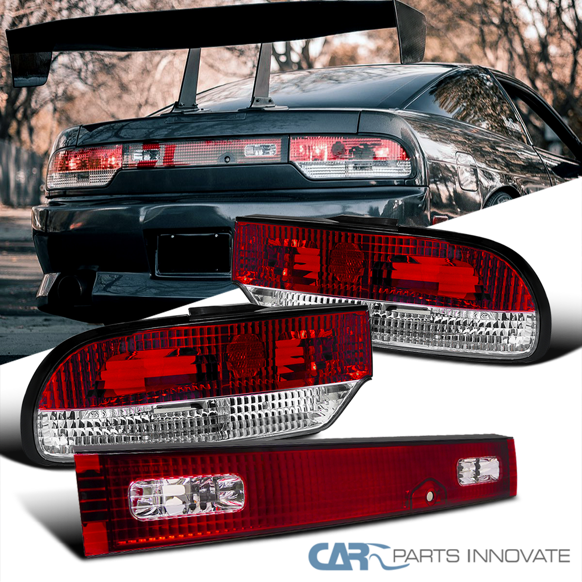 Fit 89-94 240SX S13 3Dr Hatchback Red Tail Brake Lights+Center