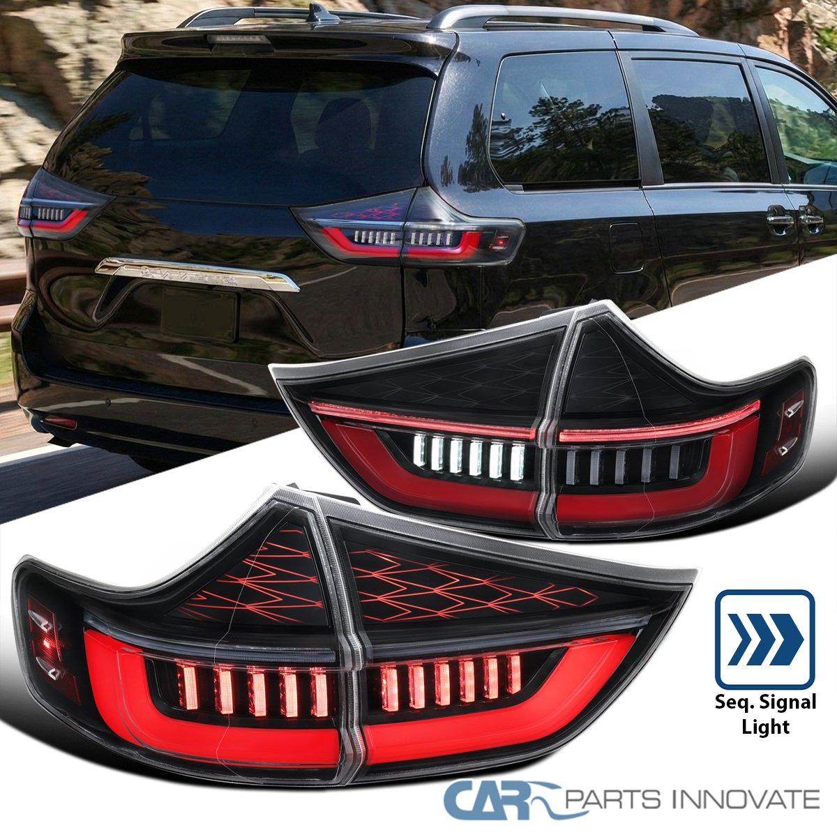 Pearl Black LED Tail Lights Fits 2015-2020 Toyota Sienna