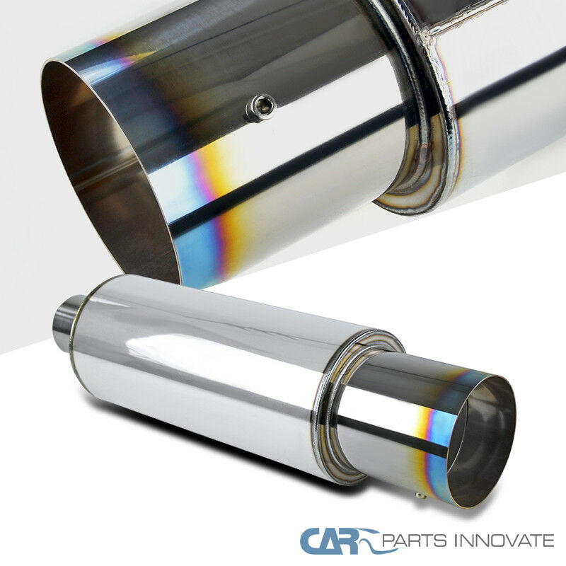 Fit Fiesta Weld On 4/" Slant Burn Tip Carbon Muffler Exhaust 2.5/" w// Silencer