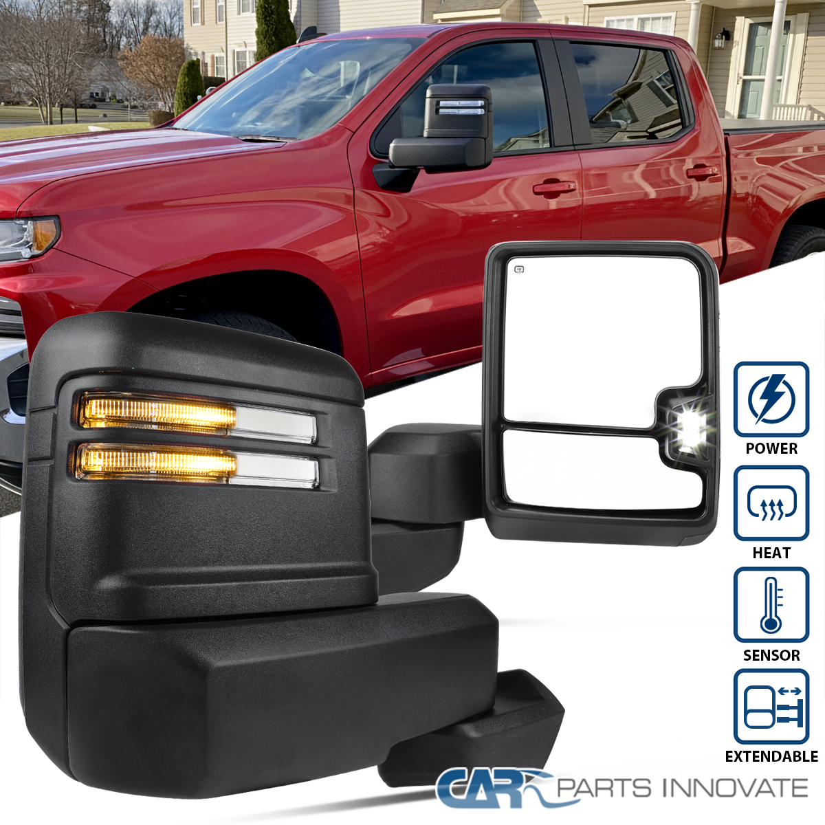 Power Heated Tow Mirrors W/ LED Signal & Puddle Light For Chevy Silverado 1500 2019-2025 - View #4