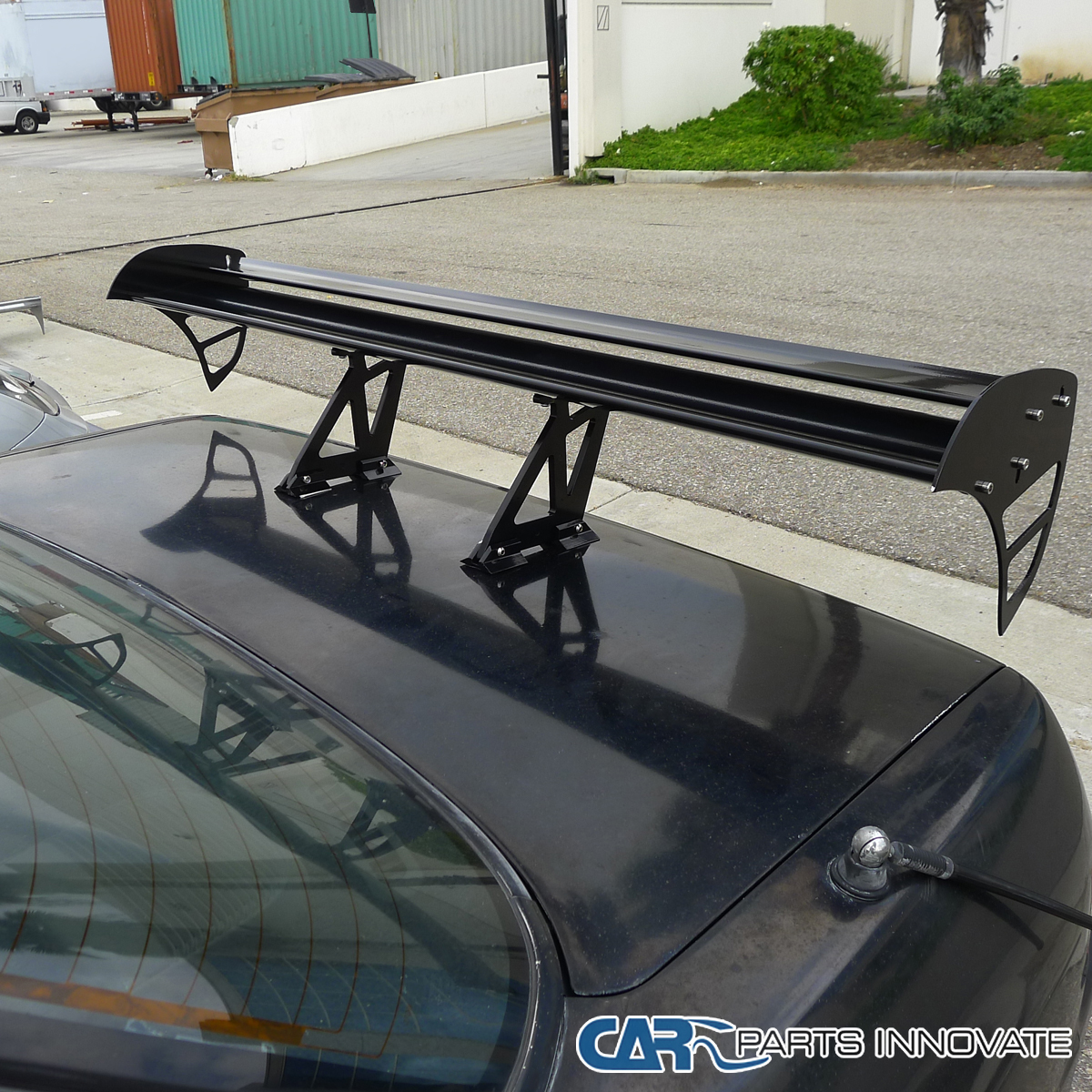 Spec-D Tuning Black Aluminum Adjustable GT Double Deck F1 Style Trunk Spoiler Wing – Universal Fit – Matte Black