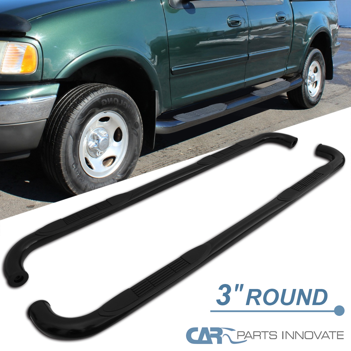 POLISH BOLT-ON 3/"SIDE STEP NERF BAR//RAIL FOR 01-03 FORD F150 CREW//SUPERCREW CAB