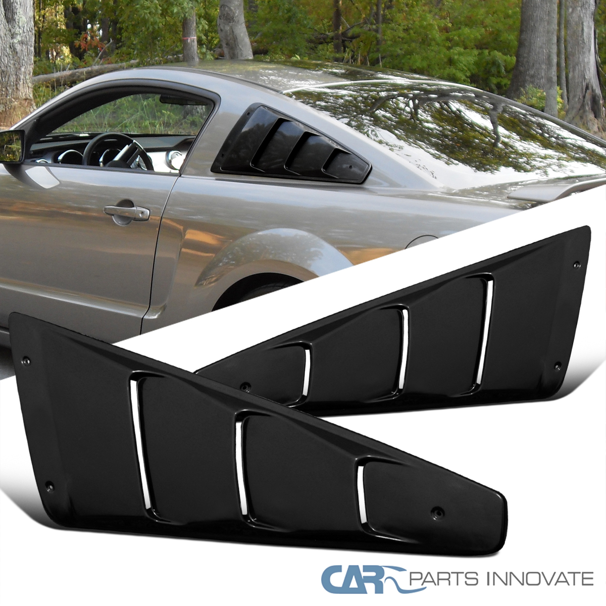 thumbnail image 2 of Charismatic Racing Concepts Vintage Style Window Louvers – For 2005-2014 Ford Mustang Coupe, 3pc Set, Matte Black 2 of 5
