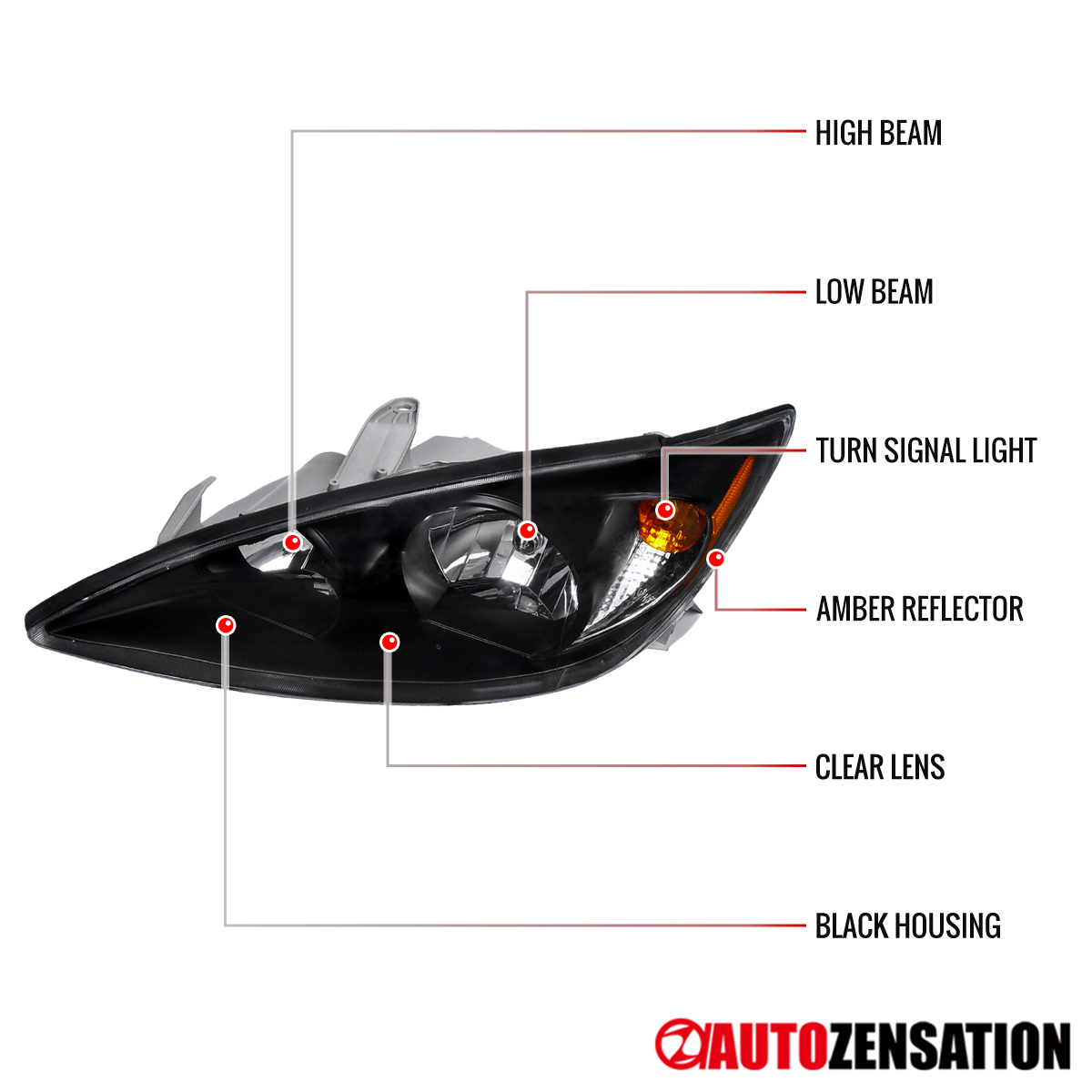thumbnail image 2 of Pair Black Headlights For 2002-2004 Toyota Camry – Driver & Passenger Side 2 of 5