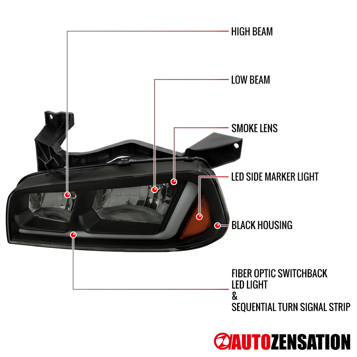 Black Halogen Headlights With LED Sequential Turn Signals For 2006-2010 Dodge Charger SE/SXT/SRT8