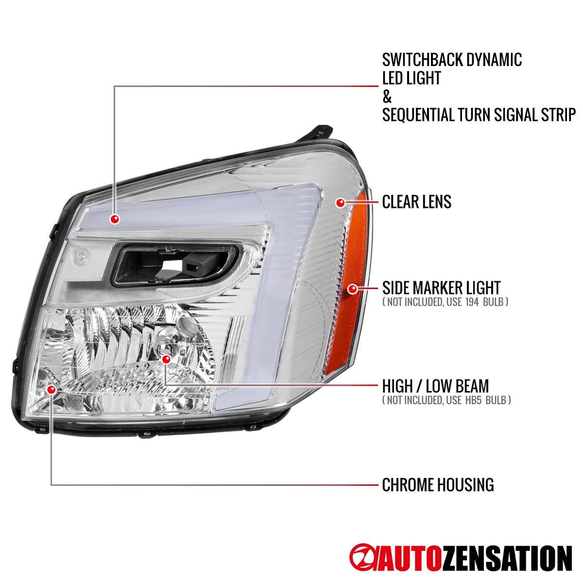 Fit 2005-2009 Chevy Equinox Headlights Lamp Switchback LED Sequential Left+Right