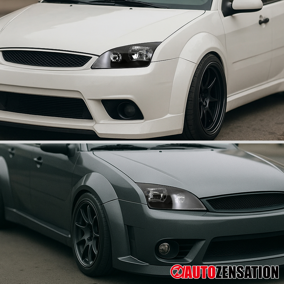 Fit 2005 2006 2007 Ford Focus ZX4 Black Headlights Assembly Lamps